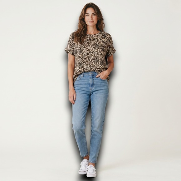 Buffalo David Bitton Tops - Buffalo David Bitton Blouse Womens M Tan Black Leopard Print Chic Safaricore